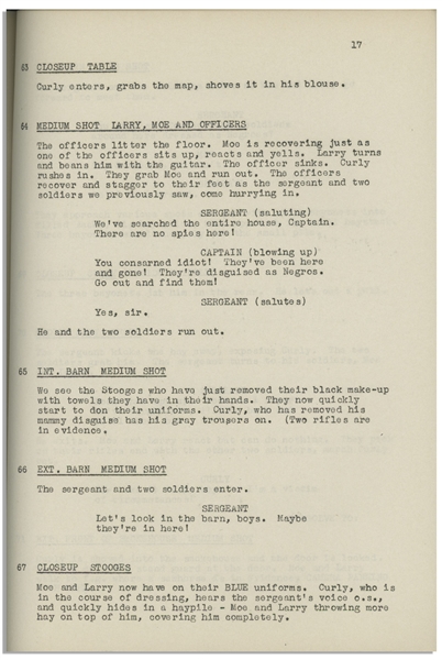 Moe Howard's 30pp. Script Dated May 1945 for The 1946 Three Stooges Film ''Uncivil War Birds'', With Working Title ''3 Southern Dumbbells'' -- Very Good Condition